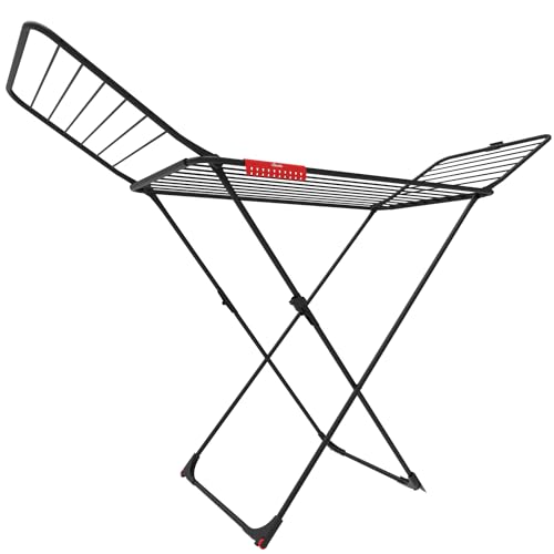 Vileda Extra Ultimate Wäscheständer (Black Edition), XXL-Leinen für weniger Abdrücke auf der Wäsche, 20 m Trockenleinenlänge, Kleinteilehalter, einfacher Transport Dank Rollen, schwarz