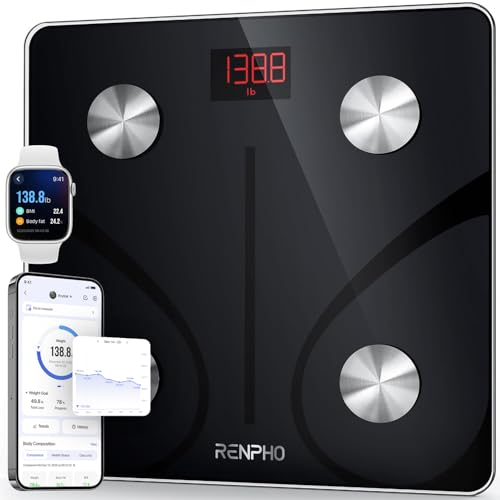 RENPHO Personenwaage Körperfettwaage, Waage Personen mit App 180 kg/400 lbs, Körperwaage Digital Bluetooth Körperanalysewaage für Körperfett, BMI, Muskelmasse, Protein, BMR, Schwarz,Elis 1