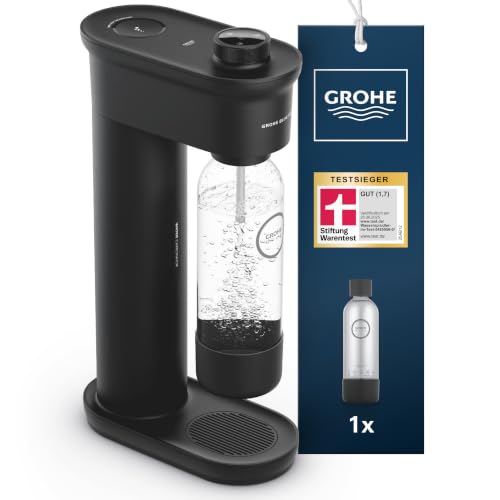 GROHE Blue Fizz, Wassersprudler Starter Set (3 einstellbare Sprudel-Stufen, ohne CO2 Flasche, 1x 0,85l Wasserflasche + Reinigungspulver), schwarz, 31943K00