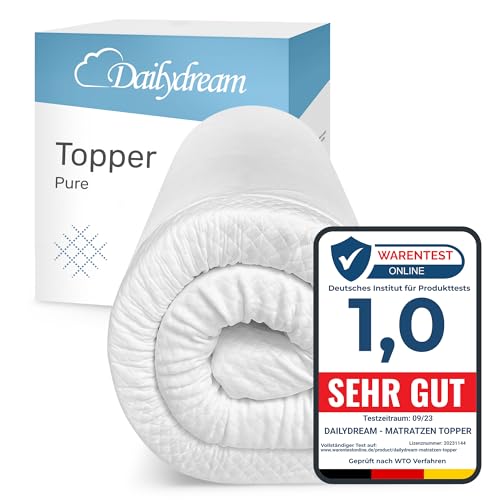 Dailydream Matratzen Topper 80x190cm | Memory Foam | 5cm hoch | Edition Pure, Model M | H1/2 |Zertifiziert & ergonomisch für unbequeme Matratze, Boxspringbett & Gästebett | rutschfest mit Noppen