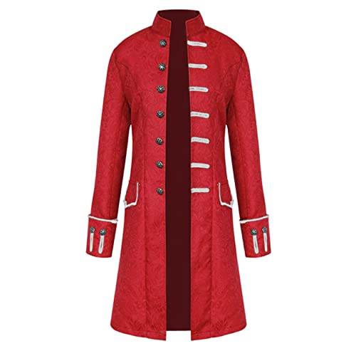 Steampunk Herren Jacke - Gothic Frack Herren Mantel Gehrock Mittelalter Viktorianische Mäntel Uniform Lange Smoking für Männer Halloween Kostüm Karneval Fasching Party Cosplay Punk Kleidung