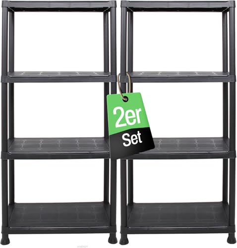 Schwerlastregal, 2er Set, Kellerregal, Lagerregal, Steckregal, 135 x 60 x 30 cm, jeweils bis 80 kg belastbar und 4 Ablagen