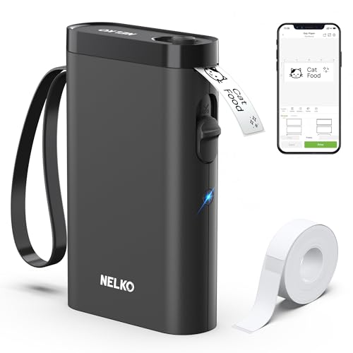 Nelko Etikettendrucker, Bluetooth P21 Selbstklebendes Etikettiergerät Tragbarer Beschriftungsgerät selbstklebend Labeldrucker, Kabelloser, Mini Label Printer mit iOS Android,Für Zuhause, Schwarz