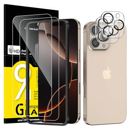 NEW'C für iPhone 16 Pro Max für Panzerglas 6,9 Zoll (2 Stück) und 2 x Kamera Panzer Schutz für Kameraschutz (2 Stück) -Kratzfest -extrem widerstandsfähig -9H-Härteglas