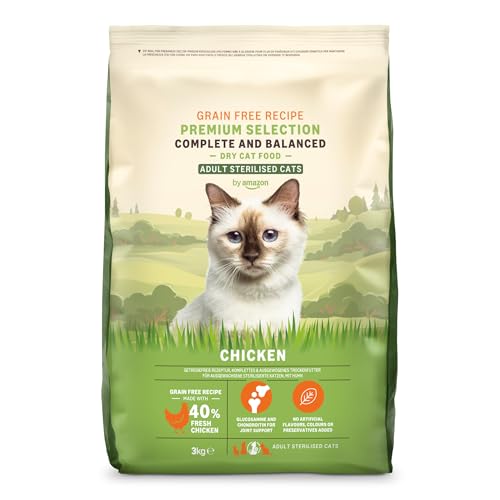 by Amazon Katzenfutter für ausgewachsene sterilisierte Katzen, Fein zubereitetes Trockenfutter mit frischem Huhn, Getreidefreie Rezeptur, 3kg (1-Pack)(Zuvor eine Marke von Lifelong, gleiches Produkt)