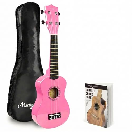 Martin Smith 21 Zoll Sopran-Ukulele Starter-Set, Rosa, akustische 4-Saiten-Ukulele für Kinder und Erwachsene mit Tasche und Akkordbuch