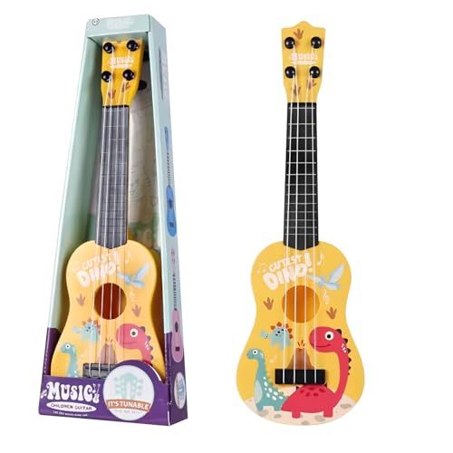 JurciCat 42cm Kindergitarre Mit 4 verstellbaren Saiten Ukulele Gitarre Spielzeug für Kleinkinder Anfänger Jungen Mädchen(Dinosaurier)