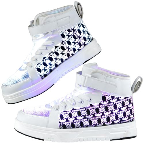 Hot Dingding LED-Schuhe aus Glasfaser für Damen und Herren, leuchtende Hausschuhe für Erwachsene, aufladbar über USB, 8023 - Weiß, 24.5 cm