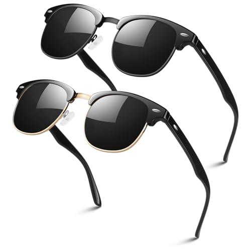 LINVO Polarisiert Sonnenbrille Herren Damen Retro Klassisch Halbrahmen 100% UV400 für Reisen, Fahren und Angeln
