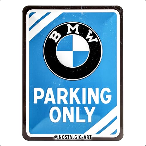 Nostalgic-Art Retro Blechschild, 15 x 20 cm, BMW – Parking Only Blue – Geschenk-Idee für BMW Accessoires Fans, Original Lizenzprodukt (OLP), aus Metall, Vintage Design, Blechschilder Sprüche
