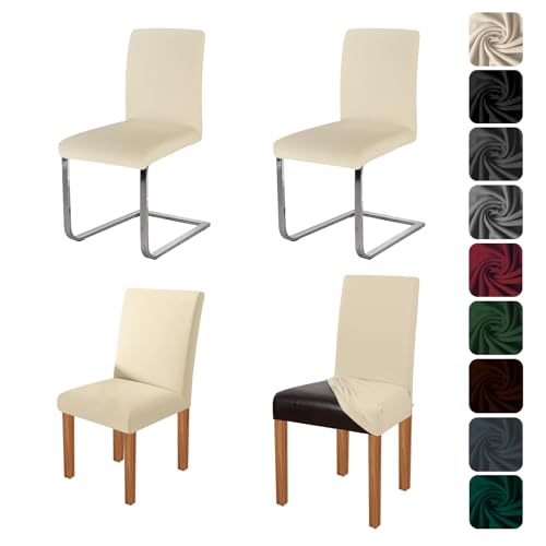 jabeick Elastische Stuhlhussen 4er Set Stuhlbezug Stretch Hussen für Esszimmer Abnehmbarer Waschbarer Stuhlbezüge Stühle Schutz für Küche Restaurant Hotel Bankett Hochzeit (Beige)
