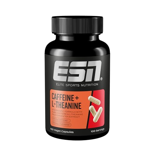 ESN Caffeine + L-Theanine Caps, 100 Kapseln für 100 Portionen, mit 100 mg Koffein und 100 mg L-Theanin aus Grüntee-Extrakt pro Kapsel, für Konzentration beim Trainieren und Arbeiten, vegan