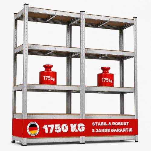 PROREGAL 2X Schwerlastregal Gorilla | HxBxT 180x90x40cm | Fachlast 175kg | Verzinkt | Garagenregal Kellerregal Werkstattregal Lagerregal Steckregal