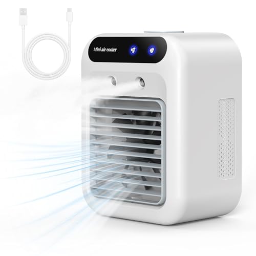 Klimaanlage Mobile, leise Tragbare Klimaanlage, 500ml-Luftkühler, 2 Geschwindigkeitsstufen, 2 Nebelmodi, Mini klimaanlage geeignet für Schlafzimmer und Büros(Weiß)