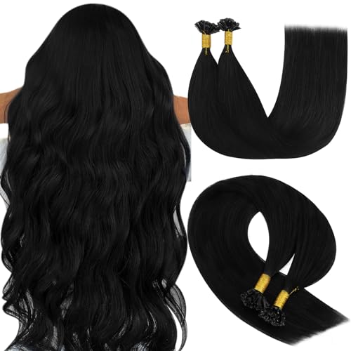 YoungSee Extensions Echthaar Bondings 50 cm Bonding Extensions Echthaar Schwarz U Tip Hair Extensions 1g Remy Keratin Bondings Echthaar Glatt Bonding Haarverlangerung Bondings Echthaar 50g 1