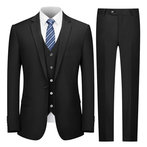 Cooper & Nelson Herrenanzug Slim Fit, 3-teilige Anzüge für Männer, EIN-Knopf-Jacke, Weste, Hose mit Krawatte, Smoking-Set, Schwarz, 4XL