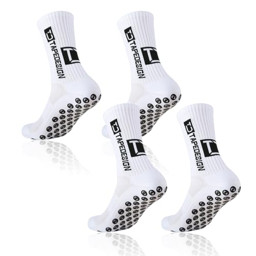 BCZR 2 Paare Grip Socken Fussball, Fußballsocken Für Herren Damen, Sportsocken Fußball Anti Rutsch Grip, Fußball Socken rutschfeste Sportsocken Für Fussball Basketball Laufen 39-46(Weiß)