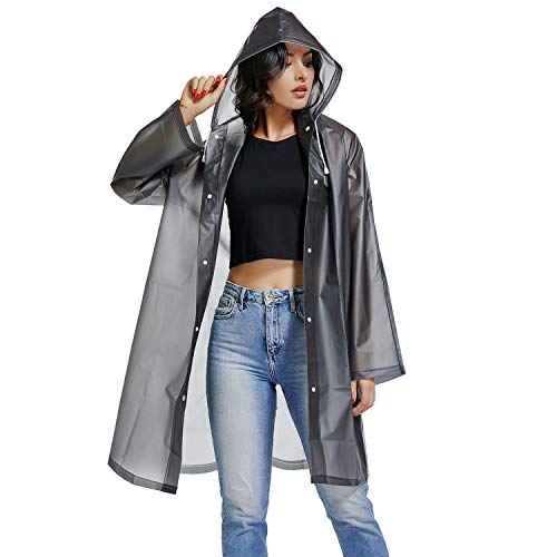 UNIQUEBELLA Regenmantel Eva Travel Transparent Regenponcho Regen Zubehör für Damen und Herren Regenbekleidung Regencape Regenjacke Wasserdicht für Wandern Radfahren Camping und Reisen,Schwarz,M