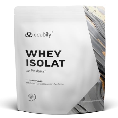 edubily® Whey Protein Isolat • Laktosefrei • Sehr gut lösliches Eiweißpulver ohne Kohlenhydrate & Zucker • Aus irischer Weidehaltung (750 g, Neutral)