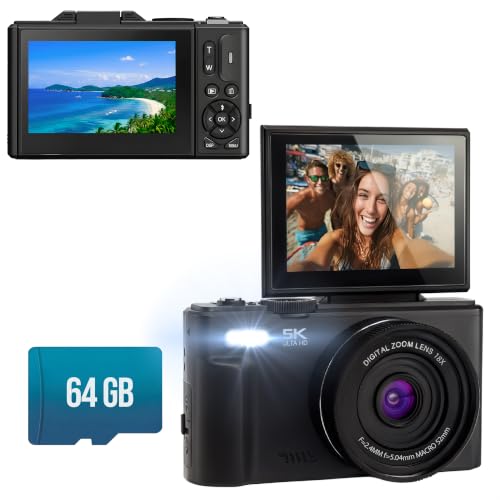 Digitalkamera 5K 75MP mit WiFi, 18x Zoom, 60FPS, Inkl. 64GB, Fotokamera, Kompaktkamera, Vlog-Kamera, Videokamera