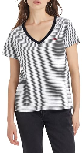 Levi's Damen Perfect V-Neck T-Shirt,Annalise Stripe Cloud Dancer,XL