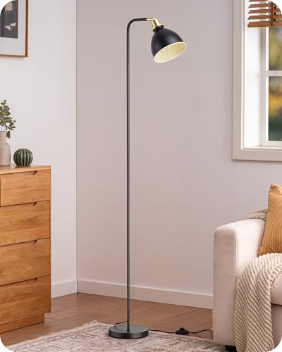 EDISHINE Stehlampe Industrielle, Retro Stehleuchte mit Metall Lampenschirm, Verstellbarer Kopf, E27 Fassung, Leselampe für Wohnzimmer & Büro, inkl. LED Leuchtmittel, Schwarz