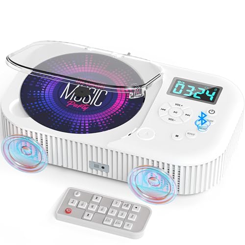 Greadio CD Player Tragbar mit Bluetooth 5.3, 2000mAh Wiederaufladbarer CD Spieler mit UKW Radio, CD-Player Kinder für Zuhause Auto mit Dual Lautsprecher/LCD Display/Fernbedienung/AUX/USB (weiß)