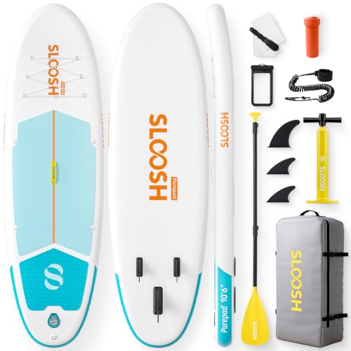SLOOSH Aufblasbares Stand Up Paddle Board, 10'15.2 cm Paddle Boards mit Premium Zubehör, Rutschfestes Eva-Deck, Ultraleichte Tragetasche Pumpe, Purepad SUP für Jugendliche & Erwachsene Aller
