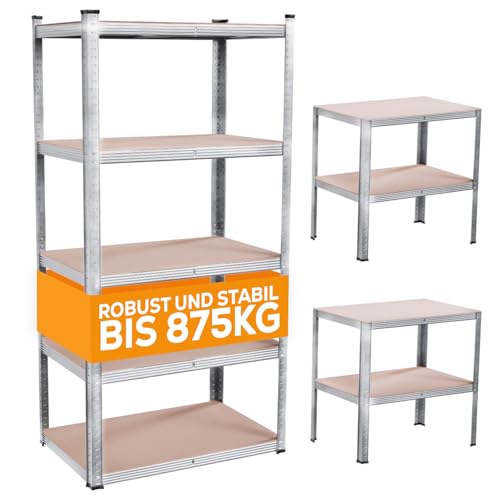 Tronitechnik® Schwerlastregal, Lagerregal, 40 x 90 x 180 cm, Regal mit Stahlgestell, jeweils bis 875 kg belastbar, 5 verstellbare Ablagen, silbern