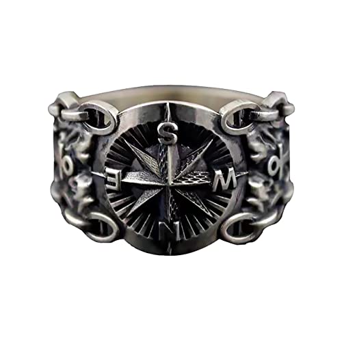 KONFEN Verstellbarer Silber Herren Damen Fidget Ring Offen mit Viking Kompass Ringe Men Women Zeigefinger Verstellbare, Fußringe Zweifingerring Vintage Retro Daumenring Ring Männer Modeschmuck