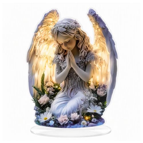 TMZELOA Engel Figur Acryl 2D 12 x 20,5 cm, Engel Figuren Deko für Tisch
