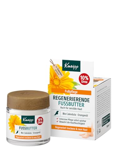 Kneipp Regenerierende Fussbutter, Sofort spürbar glatte Füße Dank 10 Prozent Urea, zitrischer Duft mit natürlichem, ätherischem Orangenöl erfrischt und wirkt desodorierend, 100ml