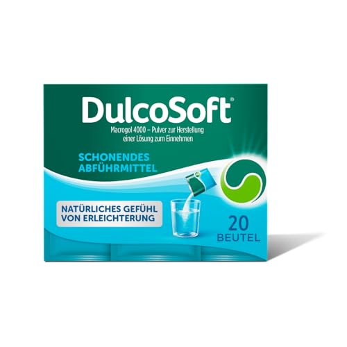 DulcoSoft® Pulver gegen Verstopfung | 20 Sachets | Stuhlweichmacher mit Macrogol | Sanfte und schonende Erleichterung bei hartem Stuhlgang | Bringt die Verdauung auf natürliche Weise in Schwung