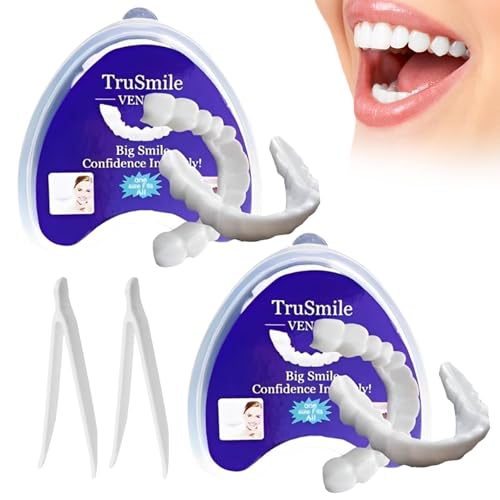 2 Stück Zähne zum Aufstecken, Zahnersatz Veneers Provisorische Falsche Zähne für Männer & Frauen, Oben und Unten, Kosmetische Lächeln Abdeckung