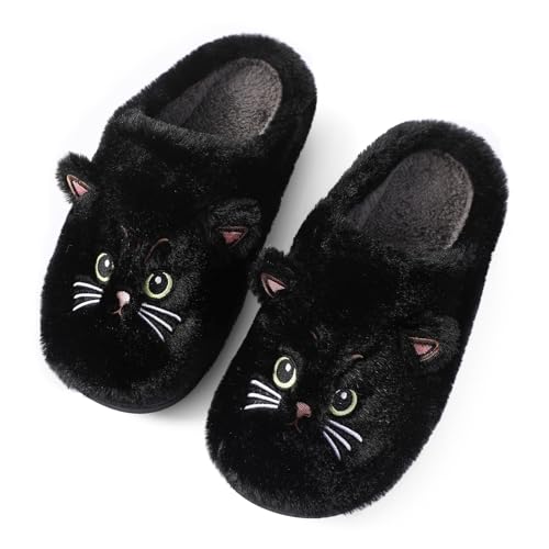 Puimentiua Winter Katze Hausschuhe,Damen Plüsch Hausschuhe,Kuschel Lustig Tiere Schuhe,Cat Slippers (40-41 EU)