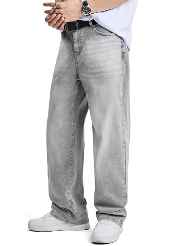 JMIERR Herren Baggy Jeans Y2K Jeanshose Denim Streetwear Grau,L