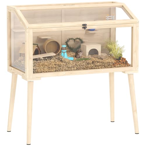 PawHut Hamsterkäfig mit Wippe für Hamster 110 x 52 x 101 cm Naturholz