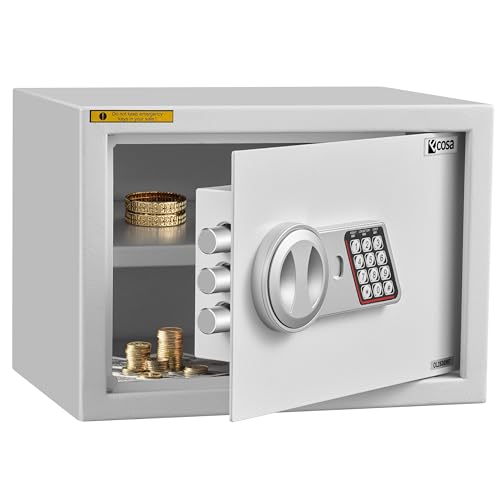 Ecosa ®Elektronischer Tresor Safe 35×25×25cm – Möbeltresor & Wandtresor mit Zahlencode und Schlüssel, Hotelsafe für Zuhause, 3-fach extra dicke Doppelbolzenverriegelung, feuerfest, wasserdicht