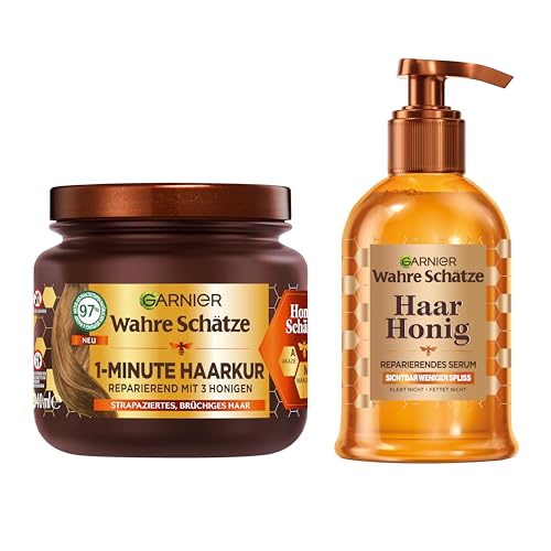Garnier Wahre Schätze Haarserum für splissiges oder brüchiges Haar, Reparierendes Serum mit Akazienhonig für mehr Glanz und Geschmeidigkeit, Hitzeschutz bis zu 230°C, Honig Schätze, 1 x 115 ml