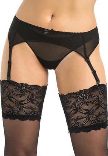 Teyli Strapsgürtel Strapse Straps - Strumpfhalter Lingerie Women - Strapsen Strapshalter - Strumpfhalter & Strapse für Damen aus Transparentem Netz Schwarz S