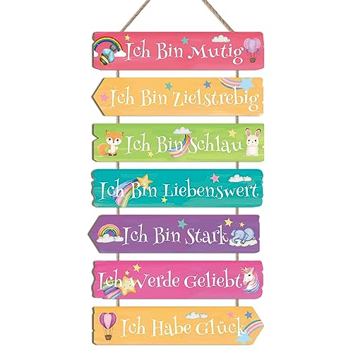 KAIRNE Einhorn Wanddeko für Kindzimmer Mädchen,Schild Einhorn Wandkunst,Regenbogen Schild mit Spruch,Inspirierende Zitate Wandbild,Tiere Wandschild für Babyzimmer Schlafzimmer Geschenk Tür Deko