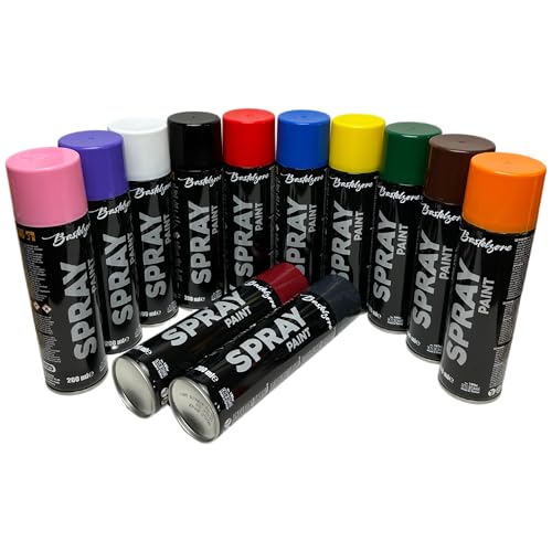 Sprayfarben-Set: 12 Farben je 200 ml. Schnelltrocknende Graffiti-Sprühdosen für Holz, Stein, Metall, Glas. Schwarz, Weiß, Blau, Grün, Rot, Gelb, Lila, Orange, Pink, Braun, Weinrot, Anthrazitgrau