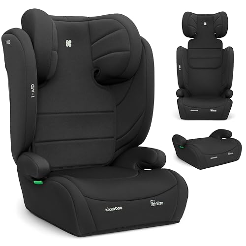KikkaBoo Kindersitz 15-36 kg ohne ISOFIX i-AID, Kindersitz ab 3 Jahre, Gruppe 2-3 (100–150 cm), Von 3,5 Bis 12 Jahren, i-Size, 13-fach verstellbare Kopfstütze, Schwarz