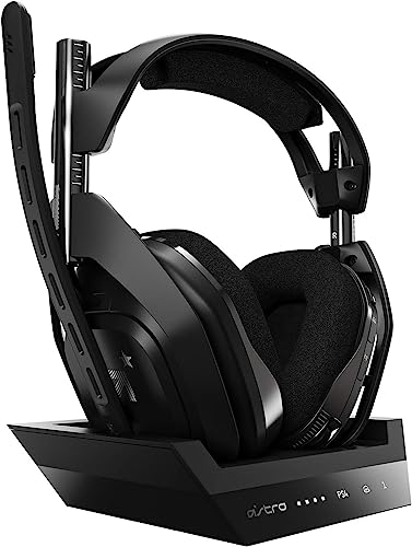 ASTRO Gaming A50, Wireless Gaming-Headset mit Ladestation, Dolby Audio, Game/Voice Balance Control, 2,4 GHz Kabellos, 9m Reichweite, für PS5, PS4, PC, Mac - Schwarz/Silber