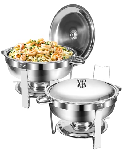 WENMILY Rund Chafing Dish Buffet Set 5L[Robust und hochwertig]2pcs Edelstahl Speisenwärmer Warmhaltebehälter &buffetwärmer[Rollrand-Design],Speisenwärmer für Catering Buffet und Part