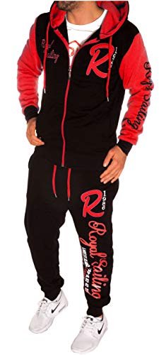 Herren Fitness Jogginganzug Sportanzug Trainingsanzug A. Royal Sailing (M Schwarz-Rot)