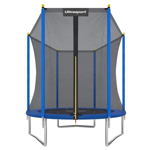 Ultrasport Uni-Jump Trampolin Outdoor Kinder Belastbar bis 80 KG I Komplettset mit Sicherheitsnetz, Randabdeckung & Montagesatz I Bodentrampolin Gartentrampolin, Trampolin 183 cm