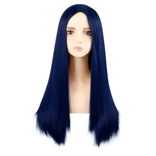 MapofBeauty 70 cm Mittelscheitel Pony Länge Gerade Perücke, Midnight Blau