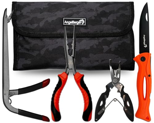 Angel-Berger Hechtwerkzeugkit mit Tasche Raubfisch Tools mit Tasche Werkzeugset Angler Angelmesser Angelzange