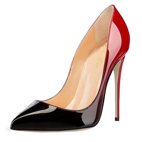 Lutalica Damen Klassisch Lackleder Spitzen Zehen Sexy Stiletto High Heels Pumps Schuhe Rot-schwarz Größe 39